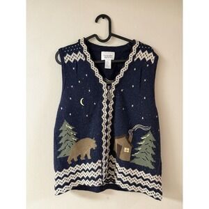 VTG Christopher Banks Sweater Vest M Hand Knitted Hearts Embroidered Granny Core